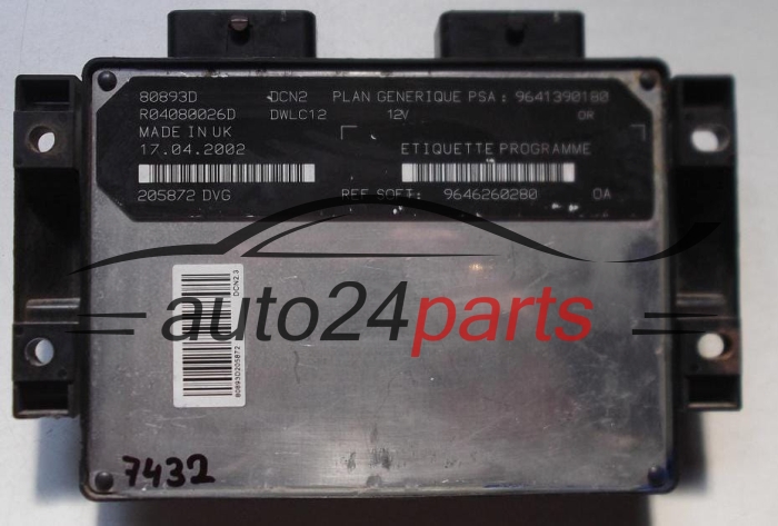 Μονάδα Ελέγχου Κινητήρα PEUGEOT PARTNER 1.9 D LUCAS R04080026D, PSA 9641390180, SOFT 9646260280, DCN2