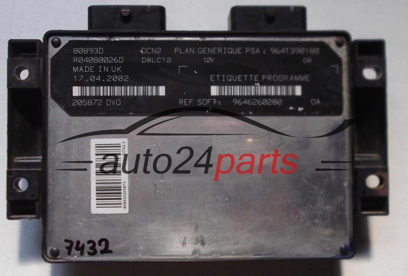 Μονάδα Ελέγχου Κινητήρα PEUGEOT PARTNER 1.9 D LUCAS R04080026D, PSA 9641390180, SOFT 9646260280, DCN2