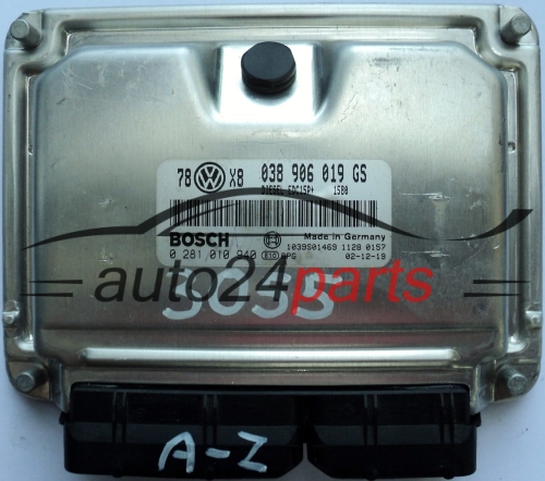 ECU ENGINE CONTROLLER VW VOLKSWAGEN PASSAT 1.9 TDI 038906019GS, BOSCH 0 281 010 940, 0281010940, 1039S01469, DIESEL EDC15P+ 1580 