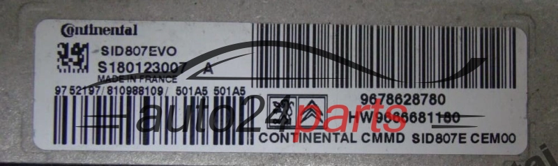 CALCULATEUR MOTEUR CITROEN PEUGEOT 1.6 HDI Continental  S180123007A, 9678628780, HW 9666681180, SID807EVO
