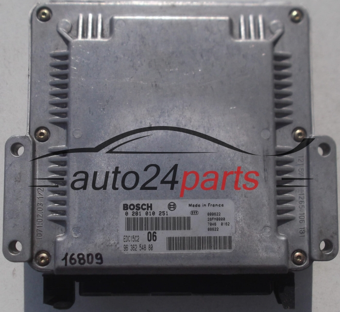 Μονάδα Ελέγχου Κινητήρα CITROEN XANTIA 2.0 HDI BOSCH 0 281 010 251, 0281010251, 96 362 548 80, 9636254880, 28FM0000, EDC15C2 06
