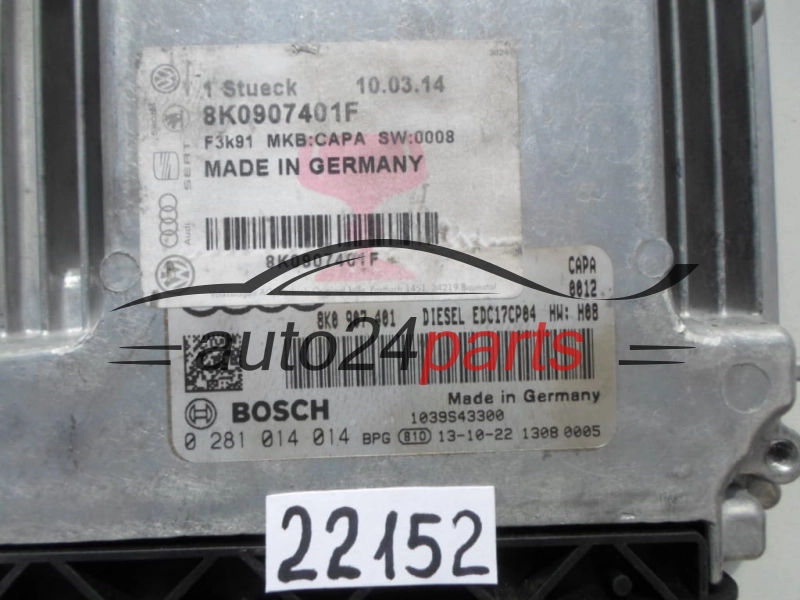 Μονάδα Ελέγχου Κινητήρα AUDI A4 A5 3.0 TDI BOSCH 0 281 014 014, 0281014014, 8K0 907 401 F, 8K0907401F, EDC17CP04 