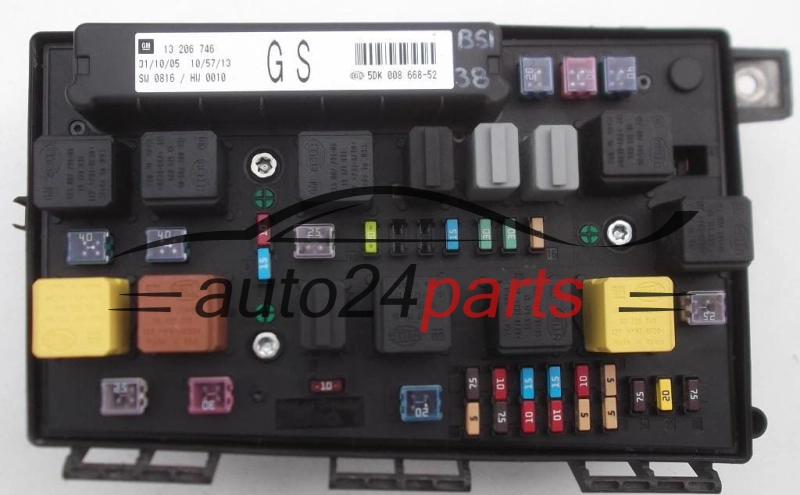 BOITE ELECTRIQUE A RELAIS ET FUSIBLE OPEL ASTRA H ZAFIRA B 13 206 746, 13206746 GS, 5DK 008 668-52, 5DK008668-52