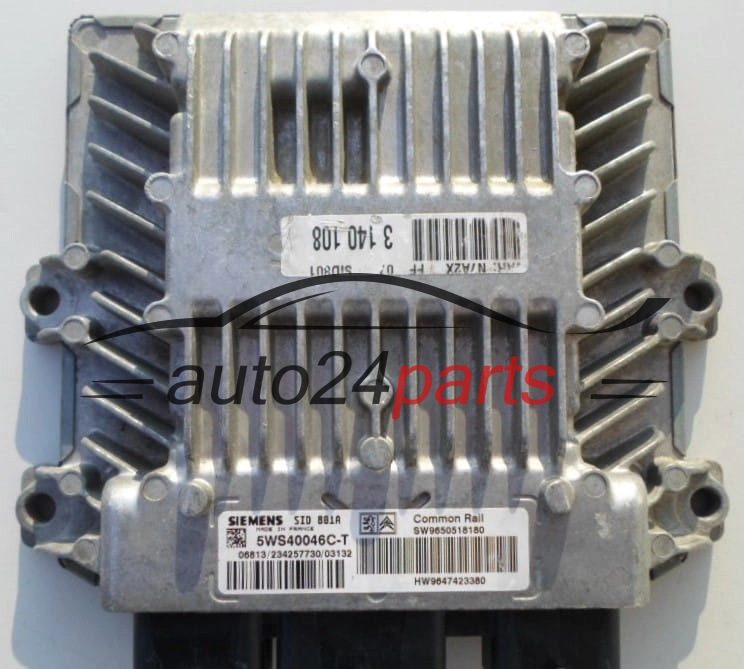 Calculateur Moteur CITROEN PEUGEOT 2.0 HDI SIEMENS  5WS40046CT, SW 9650518180, HW 9647423380, SID 801A