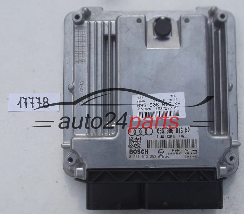 KOMPUTER STEROWNIK SILNIKA AUDI A4 2.0 TDI BOSCH 0 281 013 292, 0281013292, 03G 906 016 KP, 03G906016KP, EDC16U31