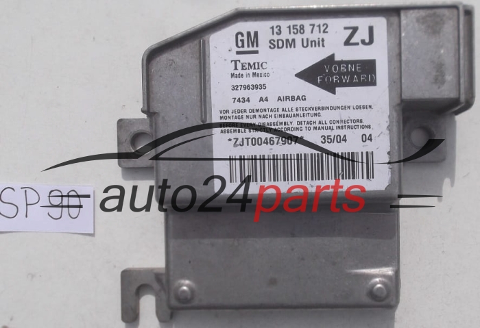AIRBAG STEUERGERAT OPEL MERIVA A 13158712 ZJ, 13 158 712 ZJ, 93177229, 6235247, 62 35 247