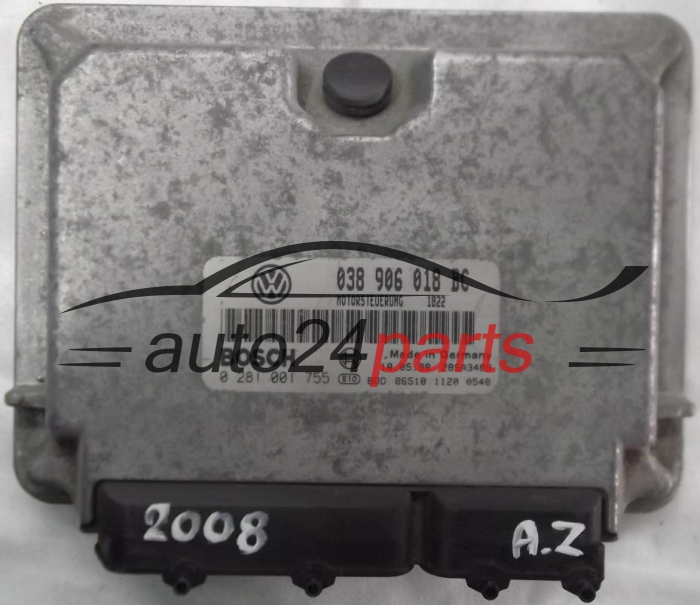 KOMPUTER STEROWNIK SILNIKA SKODA OCTAVIA 1.9 TDI AGR 038906018BC, 038 906 018 BC, BOSCH 0 281 001 755, 0281001755, MOTORSTEUERUNG 1822, 28SA3489