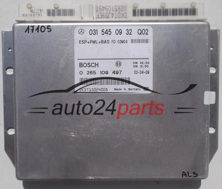 CENTRALINA ABS ESP+PML+BAS MERCEDES W220 BOSCH 0 265 109 497, 0265109497, A 031 545 09 32, A0315450932, 0315450932
