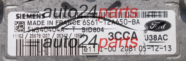 Μονάδα Ελέγχου Κινητήρα FORD FUSION 1.4 TDCI SIEMENS 5WS40404A-T,  6S61-12A650-BA,  3CCA, SID804