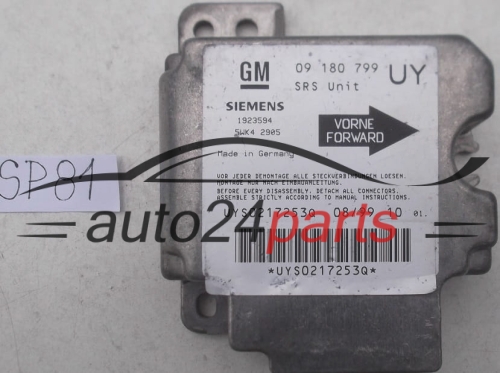 AIRBAG STEUERGERAT OPEL ASTRA G ZAFIRA A 09180799 UY, 09 180 799 UY, 9192130, 6237444, 62 37 444, SIEMENS 1923594 5WK42905 , 5WK4 2905