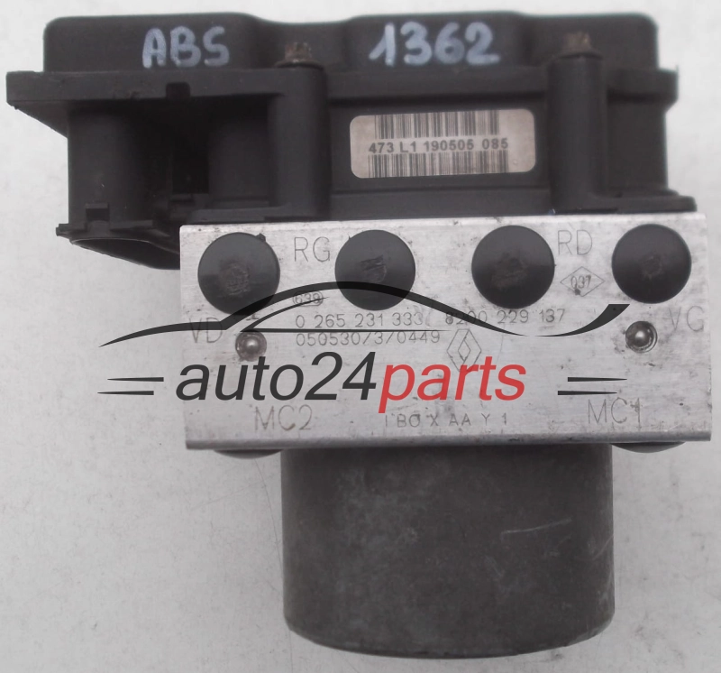Aντλία ABS RENAULT CLIO II KANGOO THALIA TWINGO  KUBISTAR BOSCH 0 265 231 333, 0265231333, 8200 229 137, 8200229137, 0 265 800 335, 0265800335 