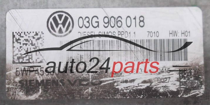 CALCULATEUR MOTEUR VOLKSWAGEN PASSAT 2.0 TDI SIEMENS VDO 5WP45500AF, 03G906018, DIESEL SIMOS PPD1.1 