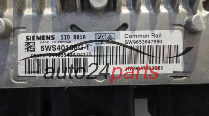 KOMPUTER STEROWNIK SILNIKA CITROEN PEUGEOT 5WS40106G-T, 5WS40106GT, SW9653647880 HW9647423380, SID801A 