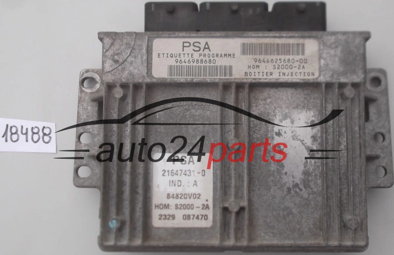 KOMPUTER STEROWNIK SILNIKA PEUGEOT 206 1.4 8V 9646988680, 9644625680-00, HOMS2000-2A, 21647431-0, 216474310, 84820V02, 2189 483757