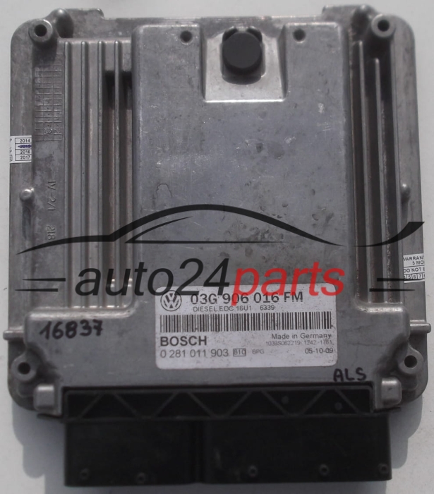 ECU CENTRALITA DE MOTOR VOLKSWAGEN GOLF JETTA 2.0 TDI BOSCH 0 281 011 903, 0281011903, 03G 906 016 FM, 03G906016FM