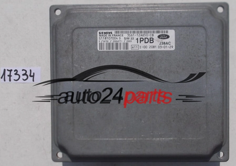MOTORSTEUERGERÄT ECU STEUERGERÄT FORD FIESTA 1.25 SIEMENS S118107004 D, S118107004D, 3S61-12A650-CB, 3S6112A650CB, 1PDB