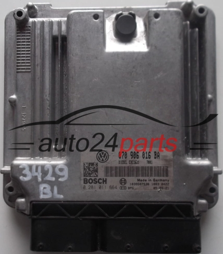 ΜΟΝΑΔΑ ΕΛΕΓΧΟΥ ΚΙΝΗΤΗΡΑ VW VOLKSWAGEN T5 2.5 TDI 070906016BA, 070 906 016 BA, BOSCH 0281011664, 0 281 011 664, DIESEL EDC16U1 7001 1039S07536
