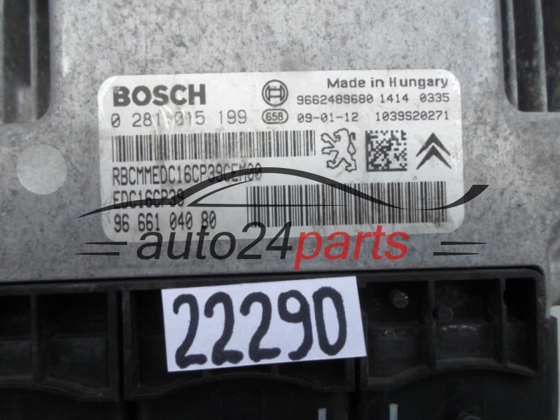 KOMPUTER STEROWNIK SILNIKA CITROEN PEUGEOT 2.2 HDI BOSCH 0 281 015 199, 0281015199, 96 661 040 80, 9666104080
