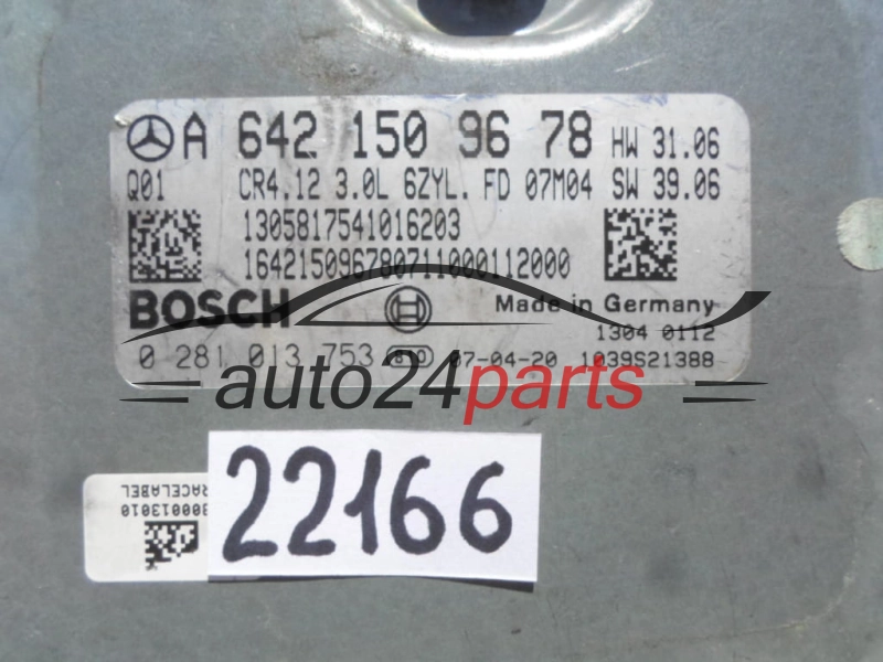 Μονάδα Ελέγχου Κινητήρα MERCEDES W 164 BOSCH 0 281 013 753, 0281013753, A 642 150 96 78, A6421509678, CR4.12 