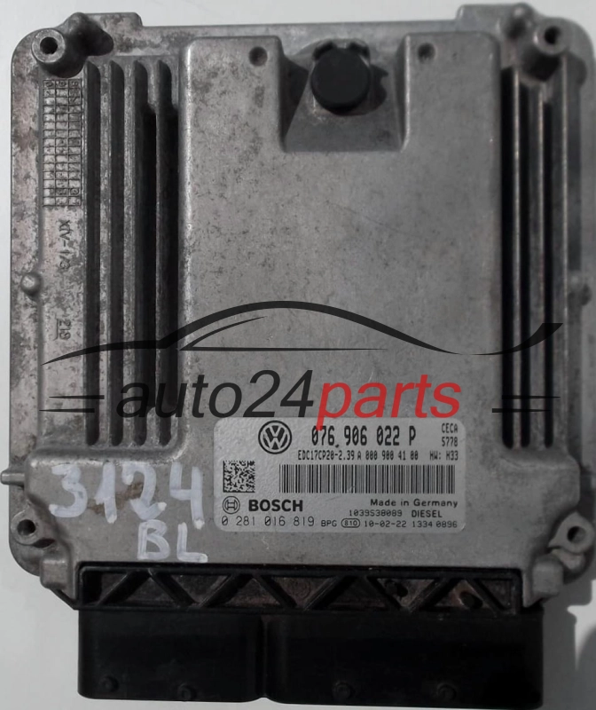 KOMPUTER STEROWNIK SILNIKA VW VOLKSWAGEN CRAFTER 2.5 TDI 076906022P, 076 906 022 P, BOSCH 0281016819, 0 281 016 819, EDC17CP20-2.39 CECA 5778 1039S38089 -