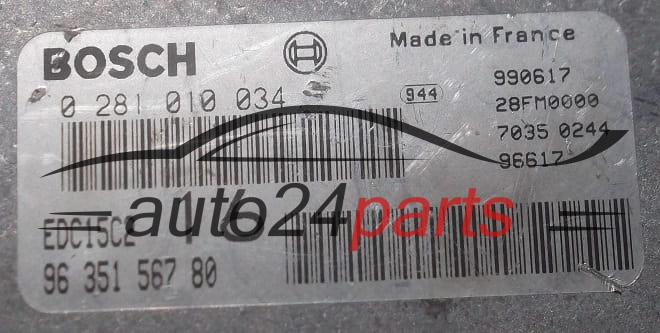 Μονάδα Ελέγχου Κινητήρα PEUGEOT 406 2.0 HDI BOSCH 0 281 010 034,  96 351 567 80