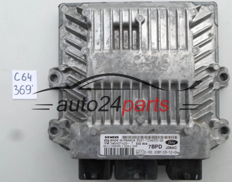 Μονάδα Ελέγχου Κινητήρα  FORD 1.4 TDCI 5WS40142D-T, 5WS40142DT, 3S61-12A650-GD, 3S6112A650GD, SID 804