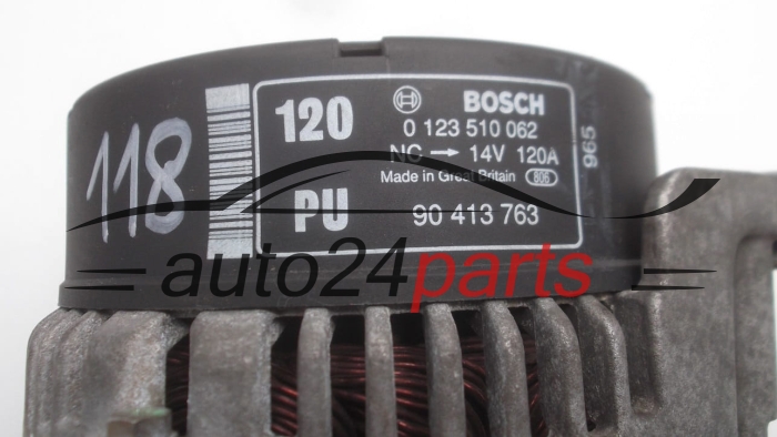 Alternator OPEL OMEGA B 3.0 X30XE BOSCH  0123510062,  90413763 PU, 120A