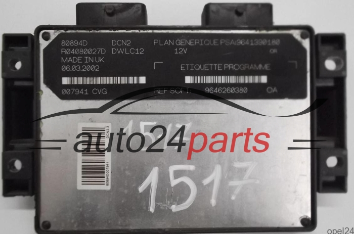 CALCULATEUR MOTEUR PEUGEOT 206 1.9 LUCAS R04080027D, PSA 9641390180, SOFT 9646260380, DCN2, DWLC12