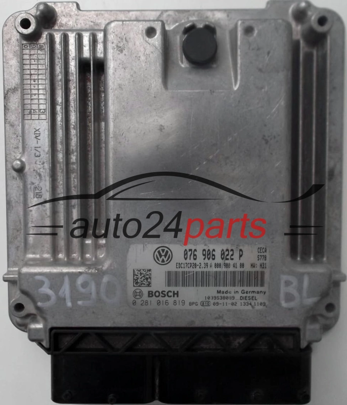 ECU CENTRALITA DE MOTOR VW VOLKSWAGEN CRAFTER 2.5 TDI 076906022P, 076 906 022 P, BOSCH 0281016819, 0 281 016 819, EDC17CP20-2.39 CECA 5778 1039S38089