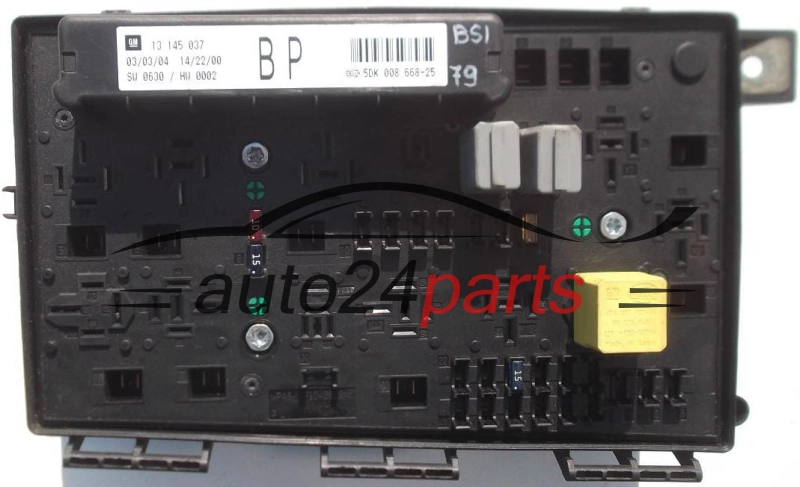 SKRZYNKA ELEKTRYCZNA PRZEKAŹNIKÓW I BEZPIECZNIKÓW MODUŁ NADWOZIA CENTRALKA KOMFORTU BSI OPEL GM 13 145 037 BP HELLA 5DK 008 668-25