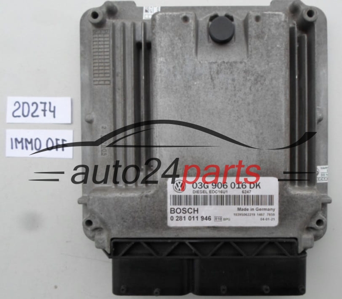KOMPUTER STEROWNIK SILNIKA VW VOLKSWAGEN TOURAN 1.9 TDI BOSCH 0 281 011 946, 0281011946, 03G 906 016 DK, 03G906016DK