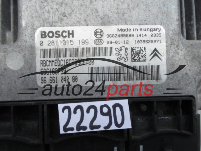 Μονάδα Ελέγχου Κινητήρα CITROEN PEUGEOT 2.2 HDI BOSCH 0 281 015 199, 0281015199, 96 661 040 80, 9666104080