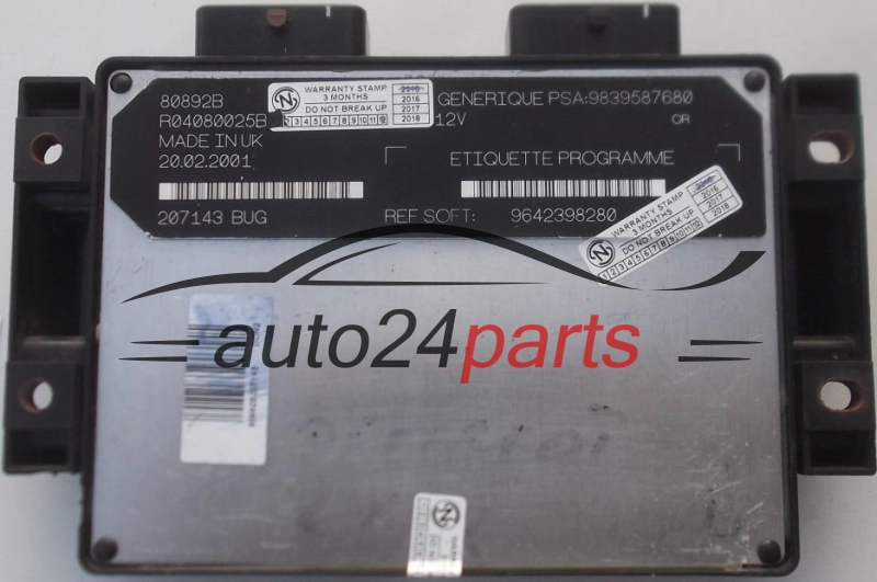 CALCULATEUR MOTEUR CITROEN PEUGEOT 1.9 LUCAS R04080025B, PSA: 9839587680, SOFT 9642398280
