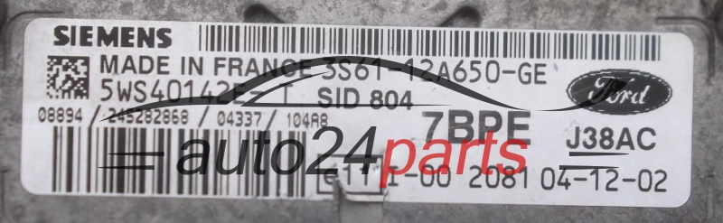 Μονάδα Ελέγχου Κινητήρα FORD FIESTA 1.4 TDCI SIEMENS 5WS40142E-T