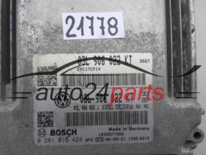 VW VOLKSWAGEN JETTA 1.9 TDI BOSCH 0 281 015 424, 0281015424, 03L 906 022 KT, 03L906022KT, EDC17CP14 