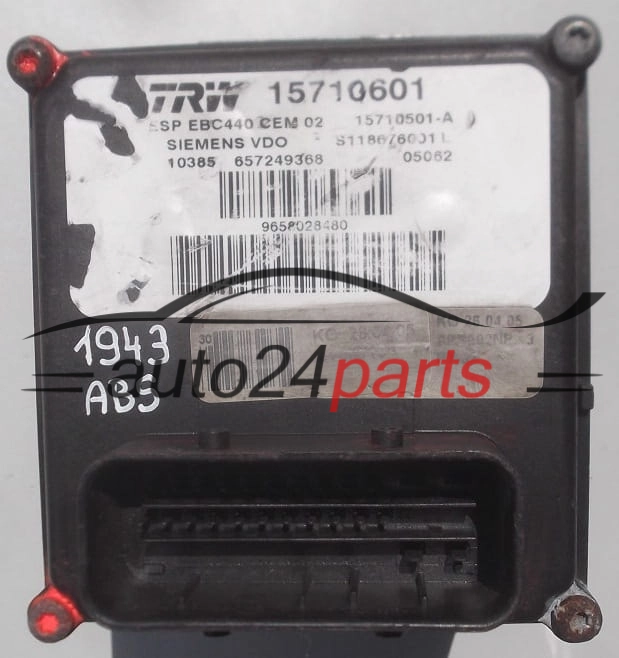 POMPE HYDRAULIQUE ET CALCULATEUR d'ABS PEUGEOT 407 TRW 15710601, 15710501A, SIEMENS VDO S118676001 L
