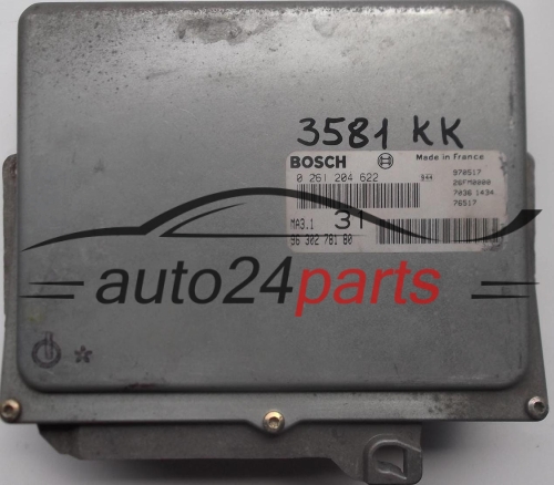 ECU ENGINE CONTROLLER CITROEN SAXO 1.1 BOSCH 0261204622, 0 261 204 622, 9630278180, 96 302 781 80, MA3.1 31