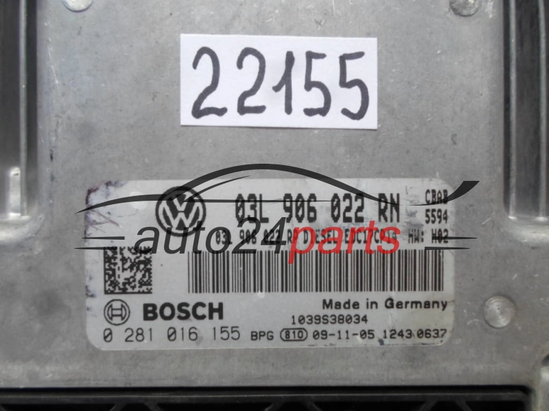 Μονάδα Ελέγχου Κινητήρα VW VOLKSWAGEN TIGUAN BOSCH 0 281 016 155, 0281016155, 03L 906 022 RN, 03L906022RN, EDC17CP14