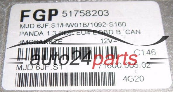 ECU CENTRALITA DE MOTOR FIAT PANDA 1.3 MAGNETI MARELLI MJD 6JF.S1