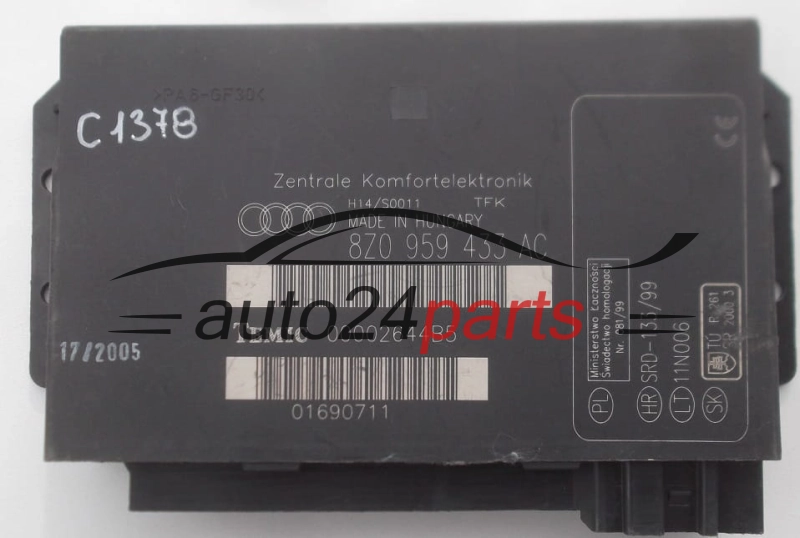 Mονάδα ελέγχου άνεσης AUDI TEMIC 00002644B5, 8Z0 959 433 AC