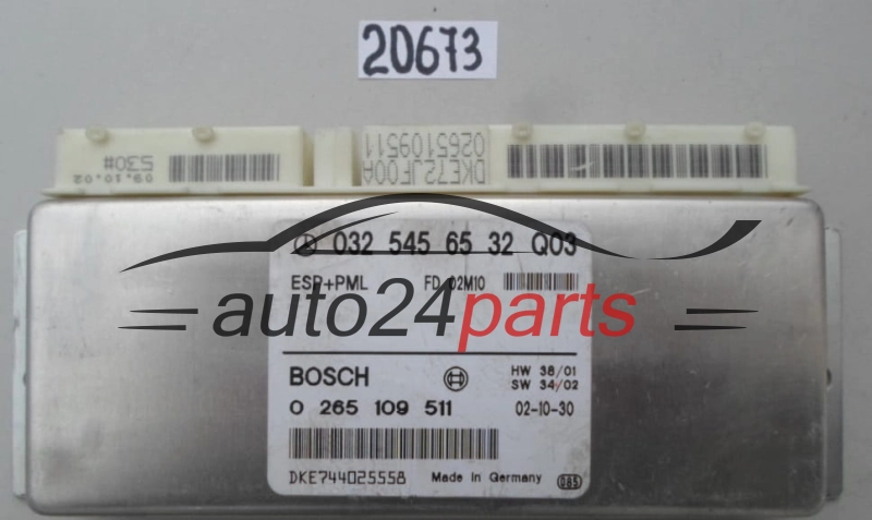 CENTRALINA ABS ESP+PML MERCEDES W 211, BOSCH 0 265 109 511, 0265109511, 032 545 65 32 Q03, 0325456532Q03