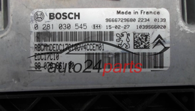 Μονάδα Ελέγχου Κινητήρα  CITROEN PEUGEOT 1.4 HDI BOSCH 0 281 030 545, 98 078 861 80