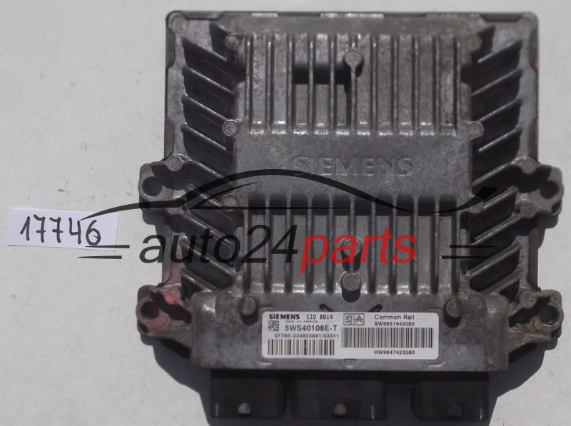 Μονάδα Ελέγχου Κινητήρα CITROEN BERLINGO 2.0 HDI SIEMENS 5WS40108E-T, 5WS40108ET, SW9651942080, HW9647423380, SID801A 