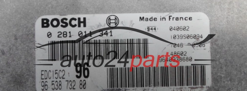 Μονάδα Ελέγχου Κινητήρα PEUGEOT 307 2.0 HDI BOSCH 0281011341, 0 281 011 341, 9653873280, 96 538 732 80, EDC15C2 96