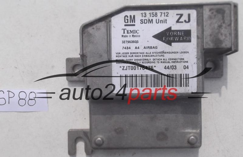STEROWNIK MODUL PODUSZEK POWIETRZNYCH OPEL MERIVA A 13158712 ZJ, 13 158 712 ZJ, 93177229, 6235247, 62 35 247