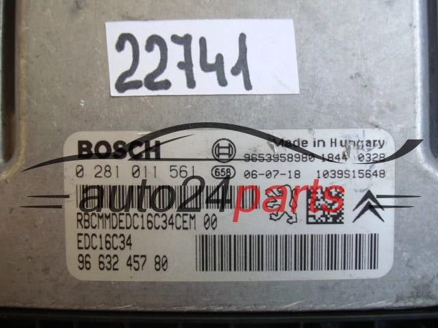 KOMPUTER STEROWNIK SILNIKA CITROEN C5 1.6 HDI BOSCH 0 281 011 561, 0281011561, 96 589 453 80, 9658945380, 9653958980, 1039S08536, EDC16C34