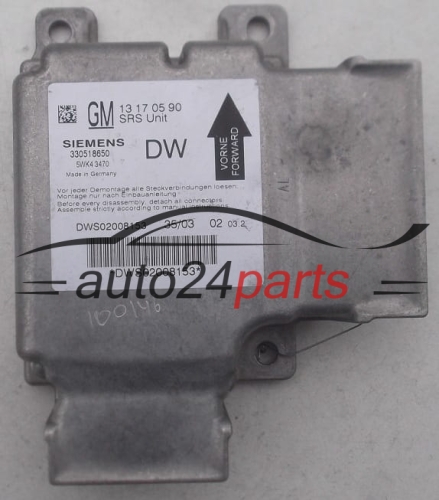 CENTRALITA AIRBAG MÓDULO DE CONTROL OPEL VECTRA C SIGNUM GM 13 17 05 90 DW,  SIEMENS 5WK43470