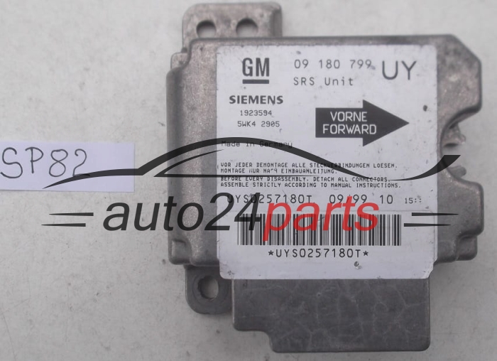  STEROWNIK MODUL PODUSZEK POWIETRZNYCH OPEL ASTRA G ZAFIRA A 09180799 UY, 09 180 799 UY, 9192130, 6237444, 62 37 444, SIEMENS 1923594 5WK42905 , 5WK4 2905