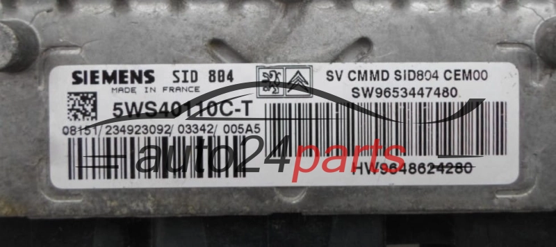 Μονάδα Ελέγχου Κινητήρα  CITROEN C3 1.4 HDI SIEMENS 5WS40110C-T,  SW 9653447480, HW 9648624280
